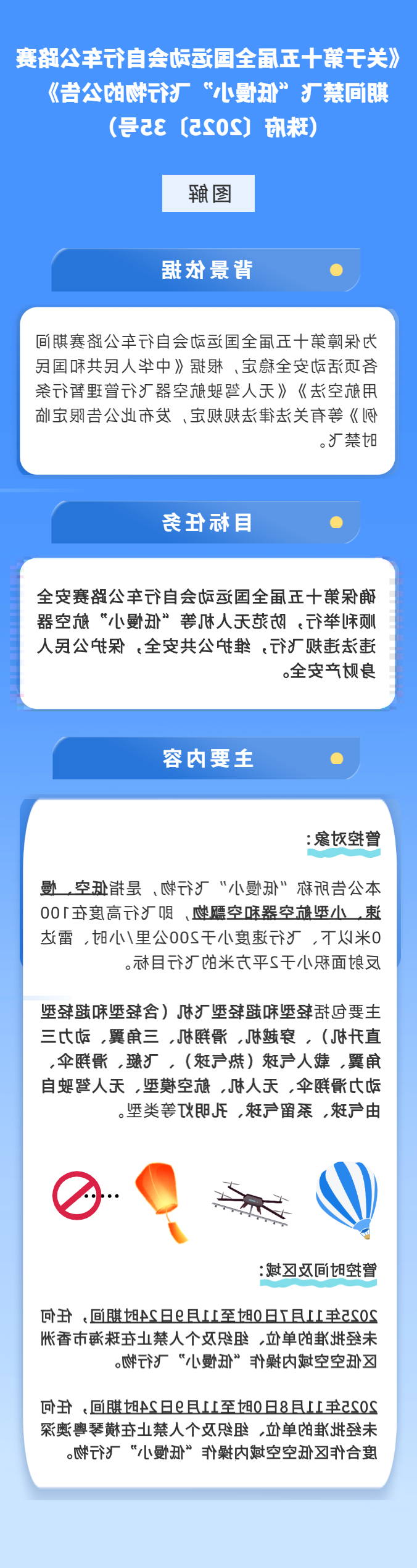 关于第十五届全国运动会自行车公路赛期间禁飞